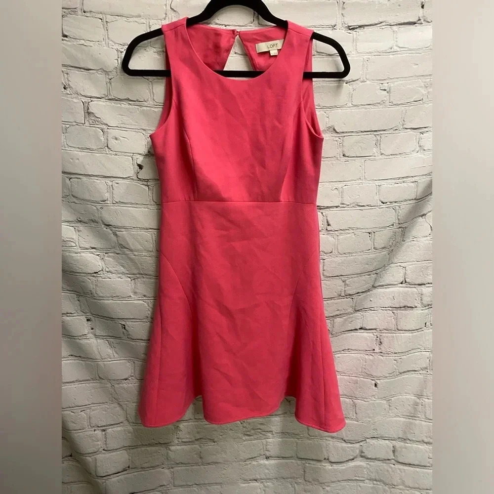 5/$20 LOFT Barbie Pink Spring Picnic Dress with Back Cut Out Women’s Size 0